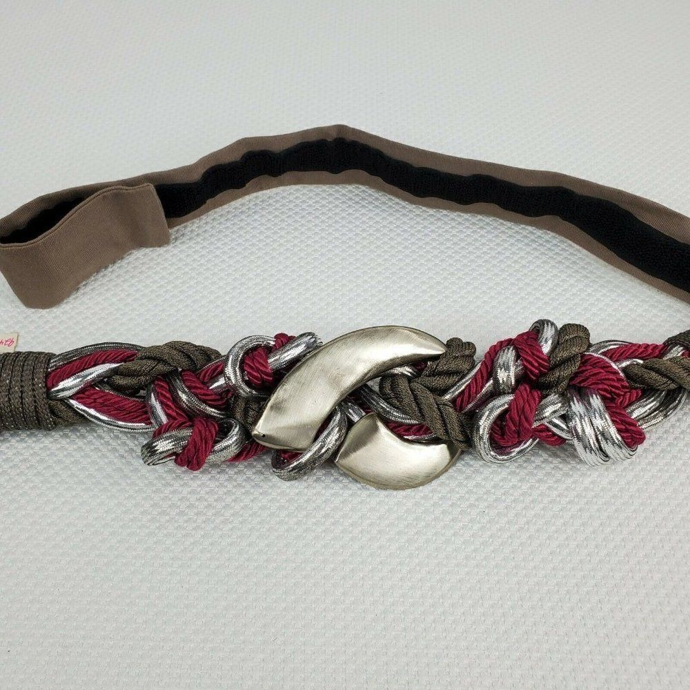 Vintage 80's Designer Carolyn Tanner Statement Belt Silver Brown Red Metal